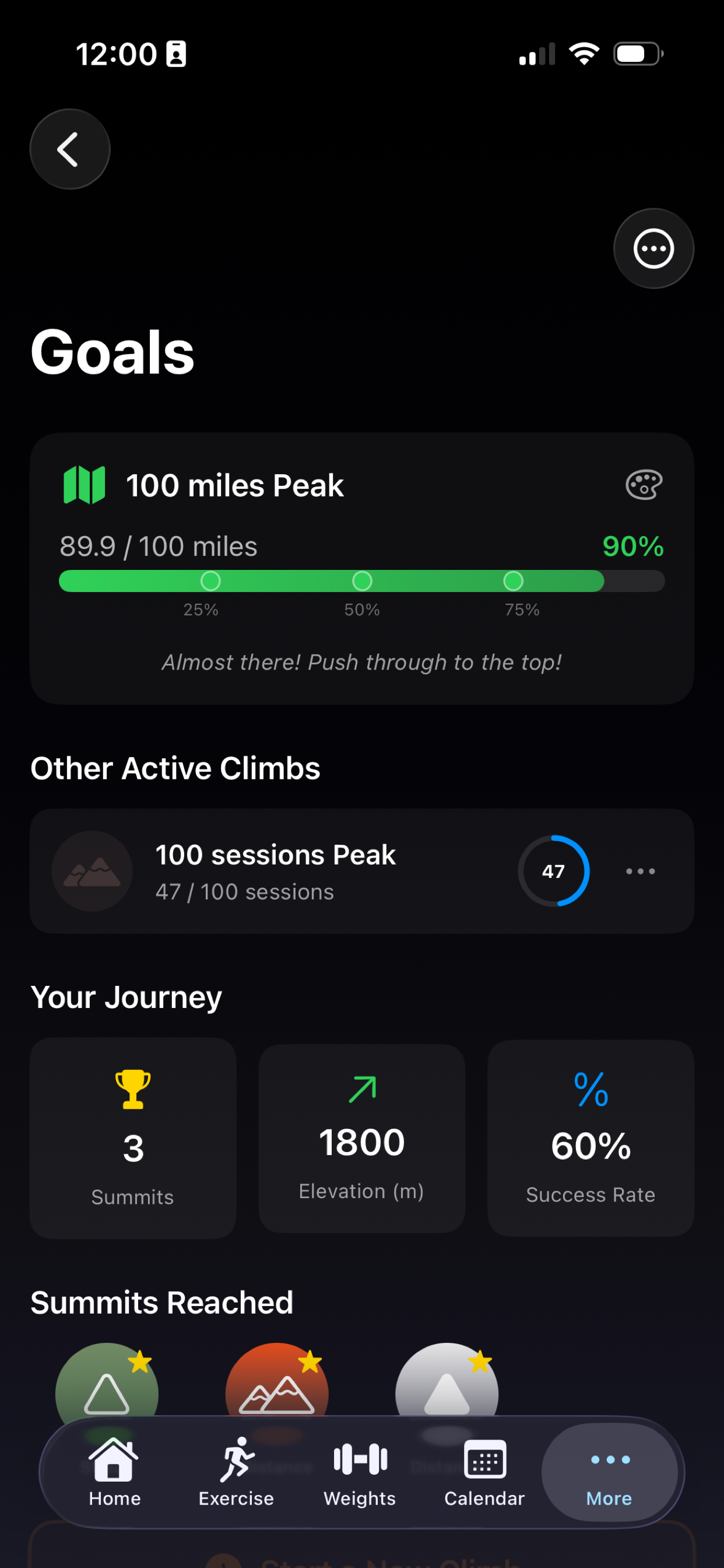 Goals screen
